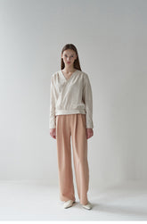 Wrap-Front Linen Blouse with Tailored Sleeves